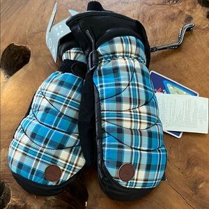 Roxy Blue and Black Plaid Kids Mittens